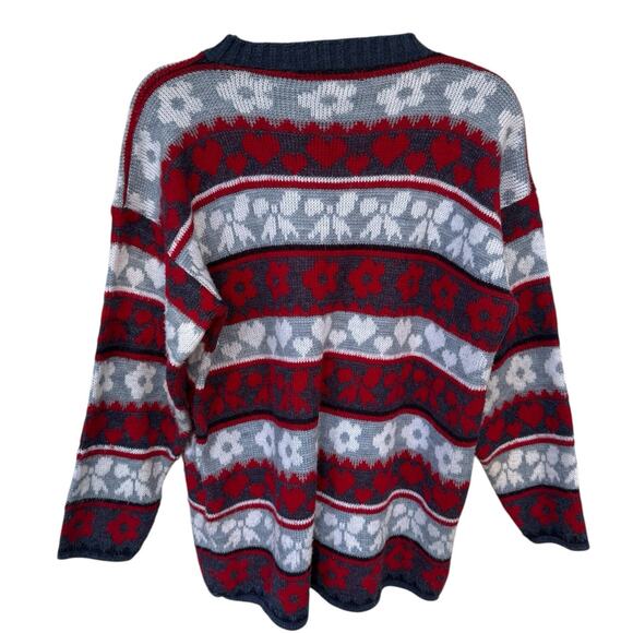 Vintage Huntington Ridge Large Acrylic Crew Sweater Hearts Bows Flowers Red Blue - Picture 7 of 7